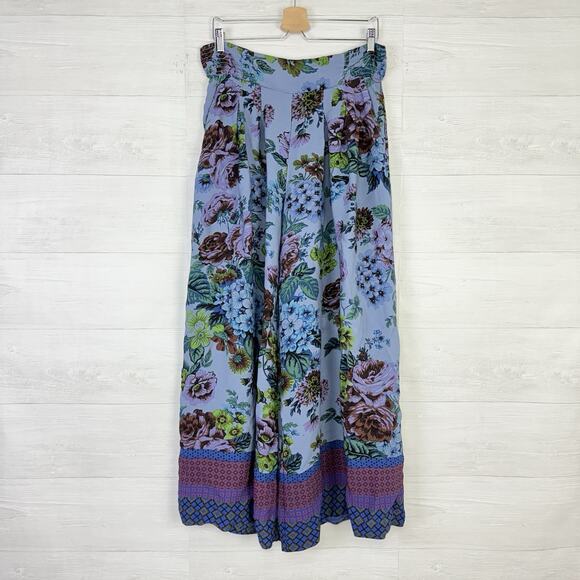 Anthropologie Purple and Blue Floral Wide Leg Pants - Picture 2 of 16